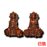 黄杨木雕文殊普贤菩萨摆件
