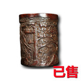 竹雕迎客松笔筒