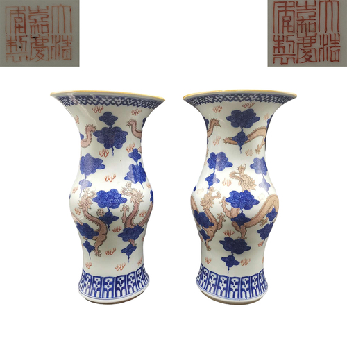 青花胭脂红彩红龙纹风纹尊